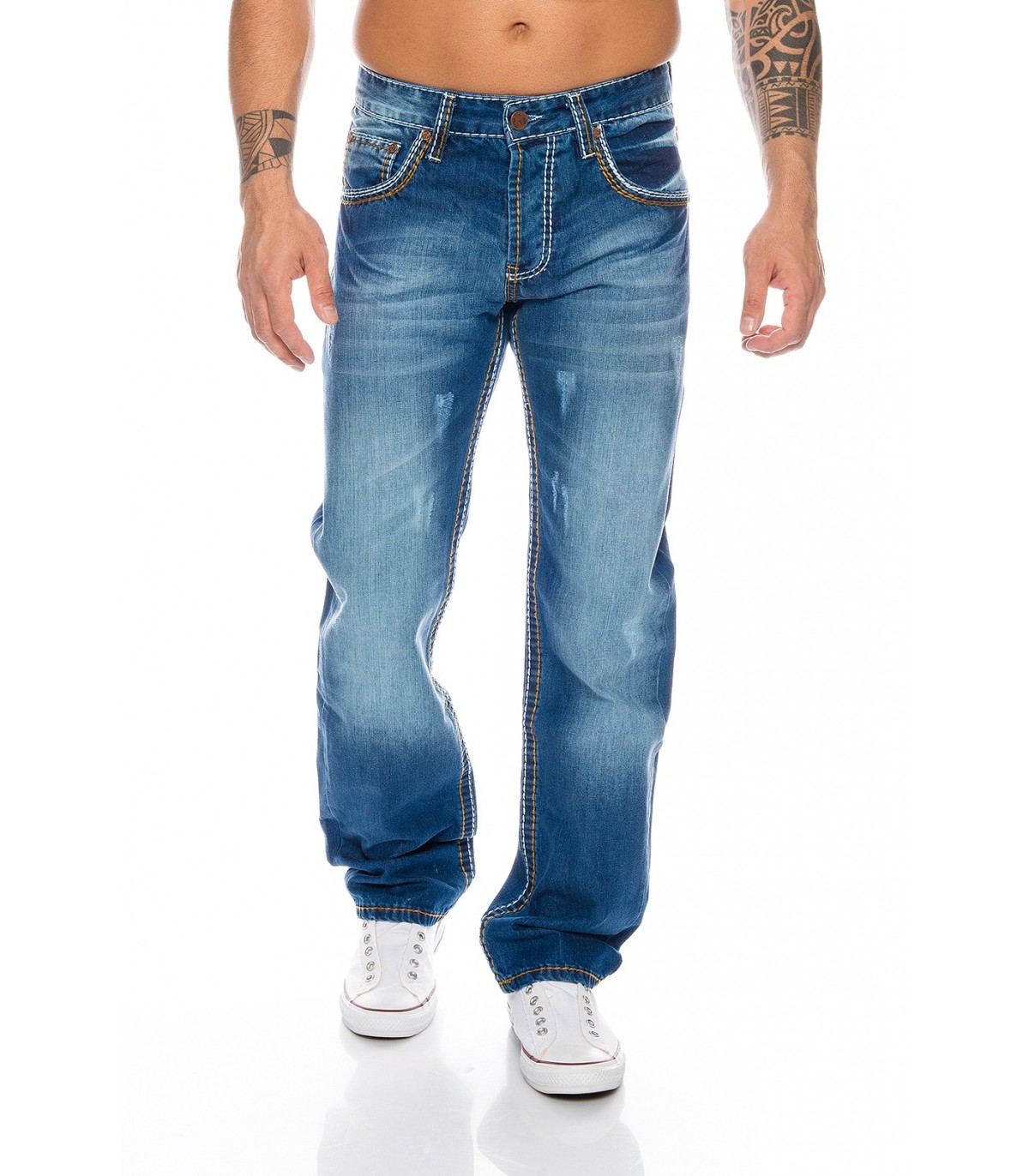 Rock Creek Rc 2024 Herren Straight Jeans Hose Vintage Dicke Naht Blau Clubwear 