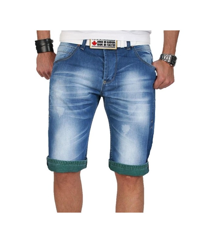 Herren Jeans Sommer Shorts Hose Stonewashed stretchbund Capri Kurze Cargo Denim 