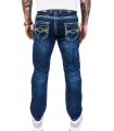 Herren Straight Cut Jeans HOSE Dunkblau dicke Nähte Clubwear 