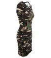 Damen Midikleid Sommer Kleid Camouflage Sommerkleid Figurbetont  