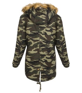 Damen Camouflage Winter Jacke Army-Jacke gefüttert Teddyfleece Parka 