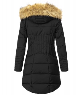 Damen Winter Jacke Steppmantel mit Kunstfellkragen D-434