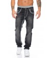 Herren Designer Jeans HOSE Grau dicke NAHT  Used Stonewash 