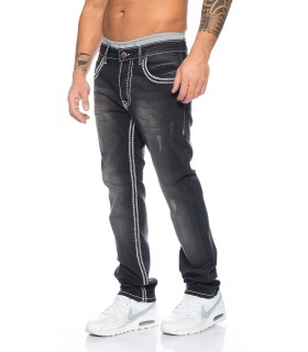 Herren Designer Jeans HOSE Grau dicke NAHT  Used Stonewash 