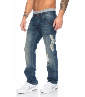 SHIKOBA Herren Jeans Hose Vintage Destroyed Denim Blau Used Look SH-002