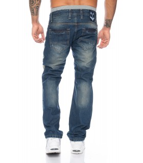 SHIKOBA Herren Jeans Hose Vintage Destroyed Denim Blau Used Look SH-002