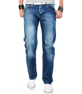 Herren Raw Jeans Denim Blau Regular Straight Vintage Stonewashed RC-2039