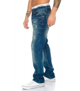 Straight Cut Jeans Herren Hose Denim Komfort Vintage Stonewash Destroyed RC-2040