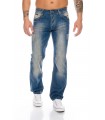Herren Stonewashed Raw Denim Jeans Hose Blau Regular Fit RC-2007