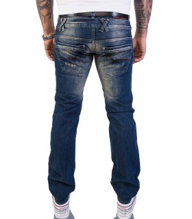 Herren Jeans Slim Fit 2in1 Hose DOUBLE LOOK Vintage Stonewashed 