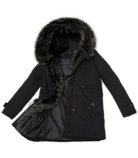 Damen Parka Winter Jacke mit XXL-Kunstfellkragen D-123