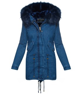 Damen Winter Jacke Jeans Parka mit XXL-Kunstfell D-220