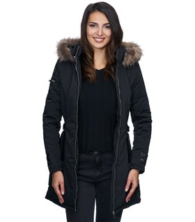 Damen Outdoor Winter Mantel mit Kunstfell Kapuze D-225