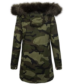 Damen winter parka jacke army-look kunstfell kapuze D-231