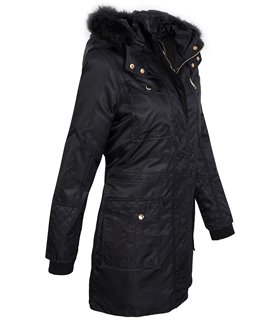 Damen Winter Jacke mit Kapuze Kunstfellkragen D-261