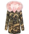 Damen Jacke Camouflage Parka gefüttert Winterjacke Army-Look Kapuze 