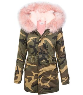 Damen Jacke Camouflage Parka gefüttert Winterjacke Army-Look Kapuze 