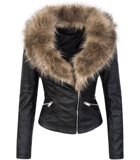 Designer Damen Winter Jacke elegant Kunstfellkragen Übergangsjacke  