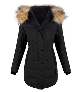 Damen Winter Mantel mit Kunstfellkragen D-408