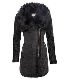 Damen Mantel Kunstpelz-Kragen Winterjacke D-61