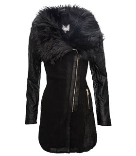Damen Mantel Kunstpelz-Kragen Winterjacke D-61