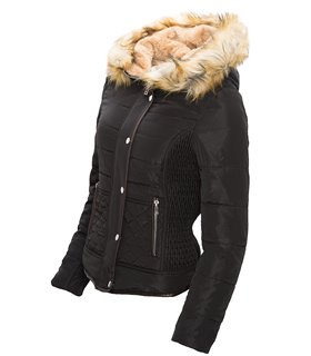 Damen Jacke Steppjacke Wattierter Mantel mit Kunstpelzkapuze Winter 