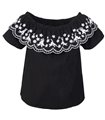Designer Damen Bluse Top Tunika Blumenstickerei Carmen-Ausschnitt Shirt 
