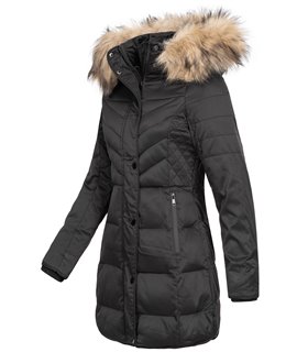 Damen Winter Jacke Steppjacke mit Kapuze Kunstfellkragen D-426