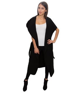 Damen Mantel Blogger Wasserfall Kragen Übergangs Jacke mit Gürtel One Size D-58