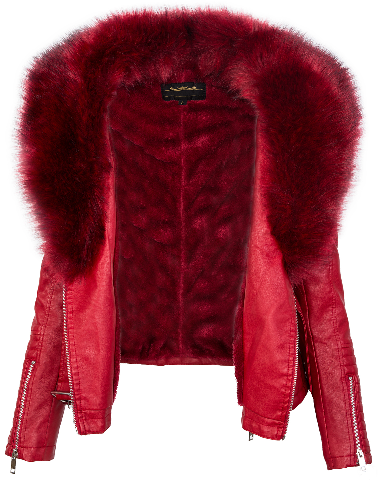 Ladies Biker jacket Faux Leather look Fur collar Between-seasons D-102 ...